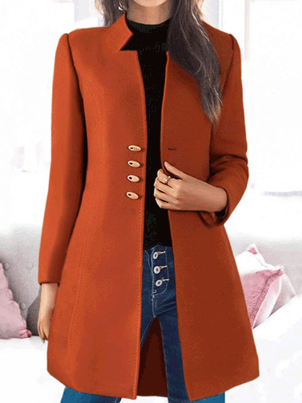 Coats Button Long Sleeve Slim Fit Wool Coat