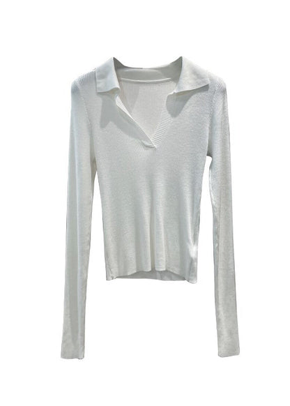Black Peter Pan Collar Slim Fit Knit Top Spring