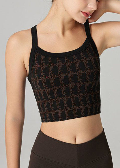 Black Graphic Sports Bra Tank Top