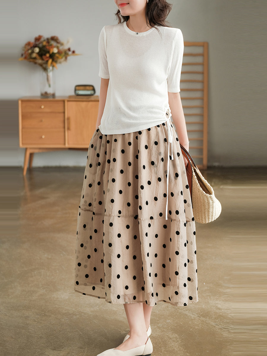 Dot Double Layers Elastic Waist Skirt