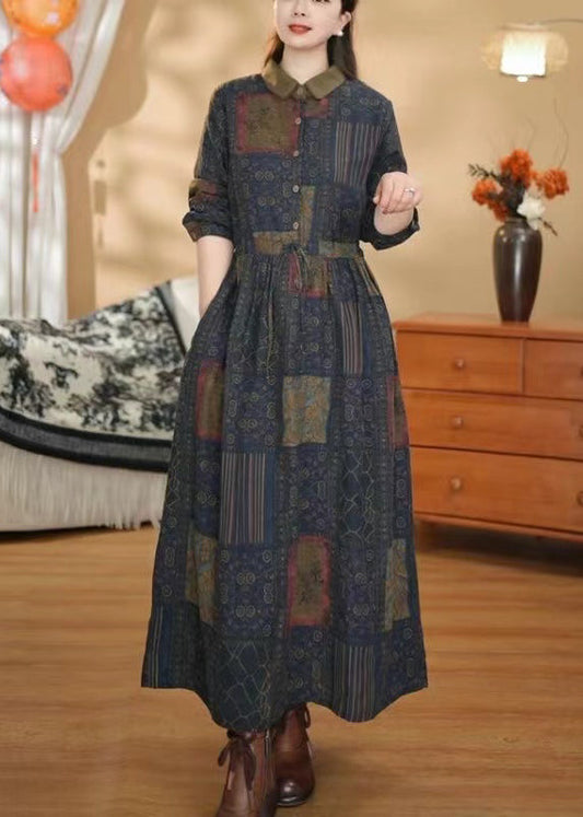 Colorblock Cinched Print Cotton Dress Spring