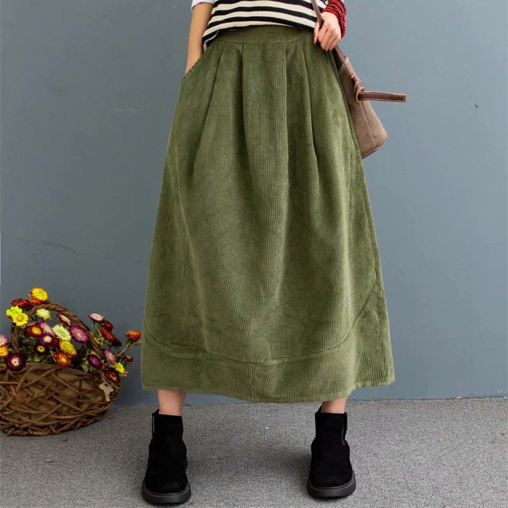 Cozy Autumn Retro Corduroy Loose Skirt