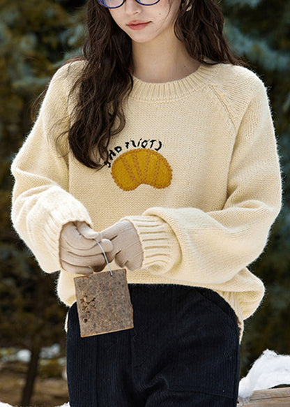 Yellow Print Thick Cotton Knit Sweaters Long Sleeve