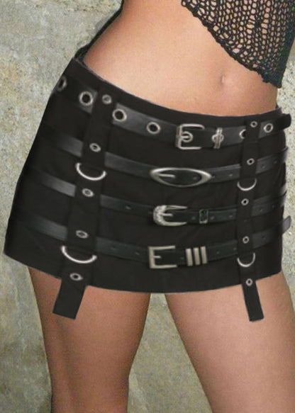 Black Sashes Patchwork Cotton Skirts Summer