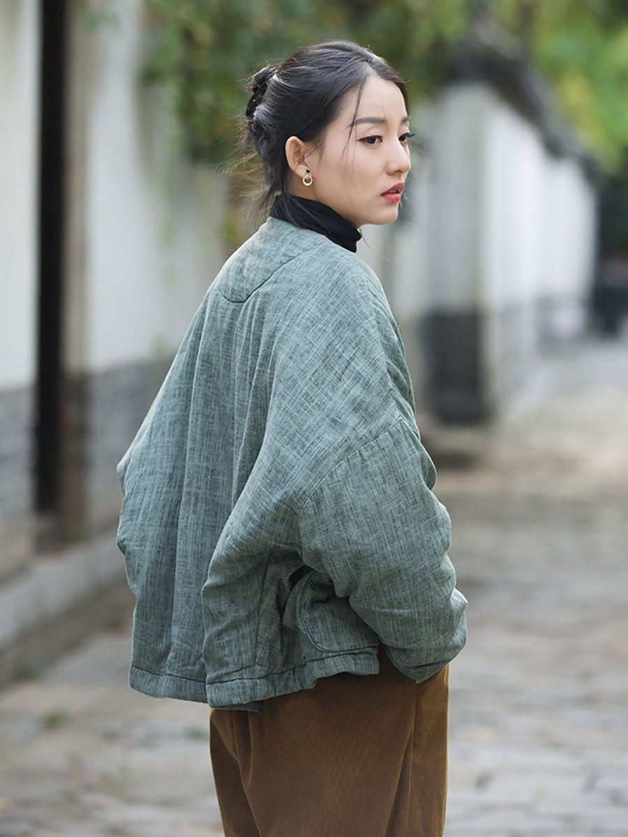 Winter Artsy Worn Button Pocket Linen Coat
