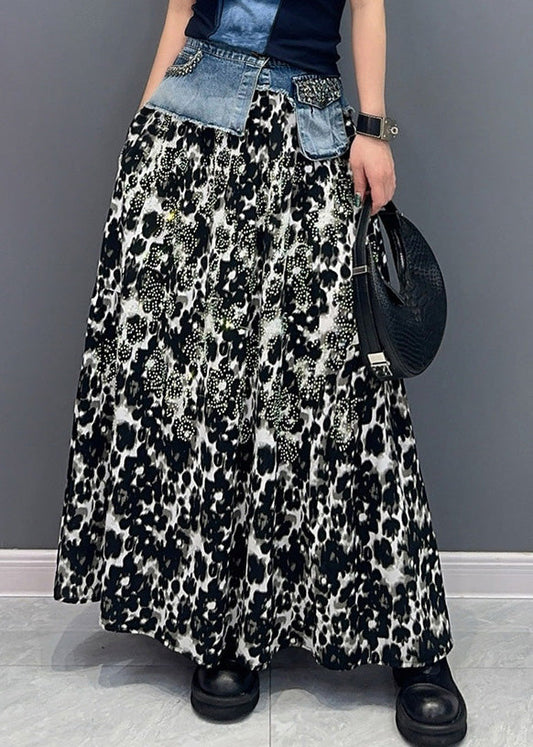 Black Print High Waist Cotton Skirt Fall