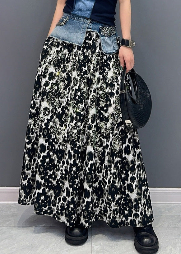 Black Print High Waist Cotton Skirt Fall