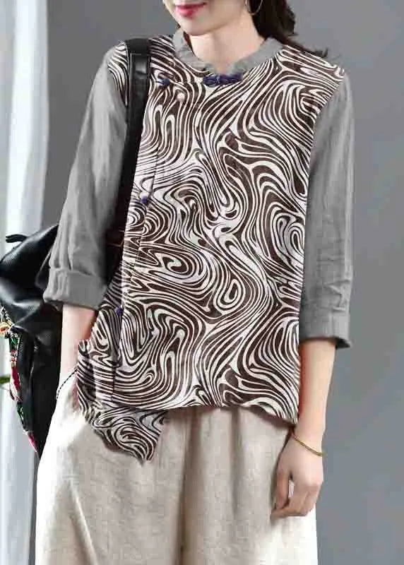 Loose Orange Embroidered Linen Top Half Sleeve