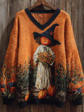 Comstylish Halloween Theme Women's V-neck Knitted Sweater