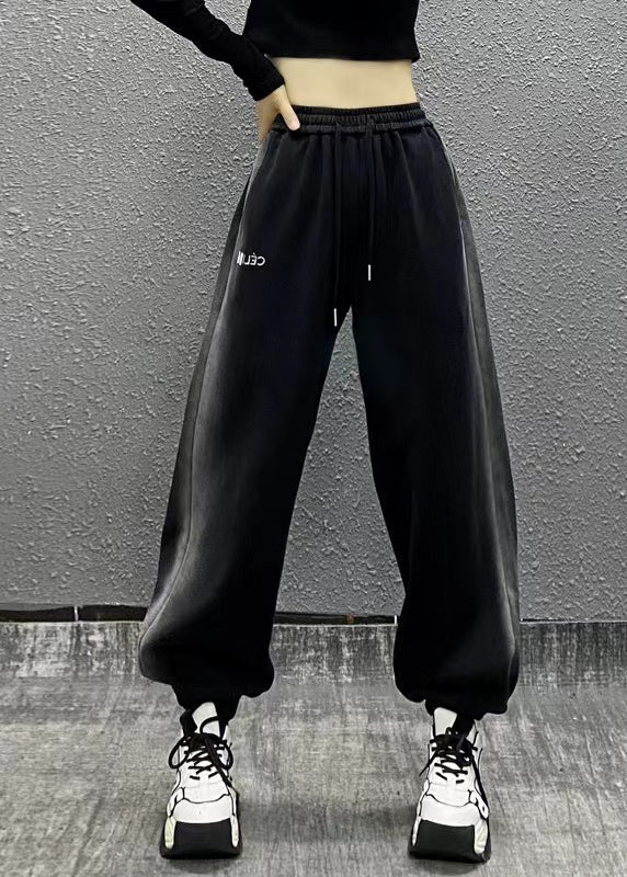 And Comfortable Black Elastic Waist Warm Fleece Beam Pants Winter