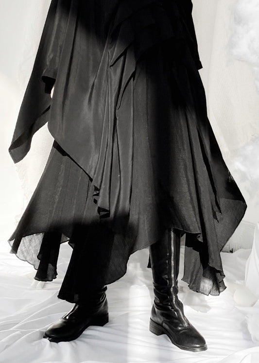 Loose Black Elastic Waist a Line Skirt Summer