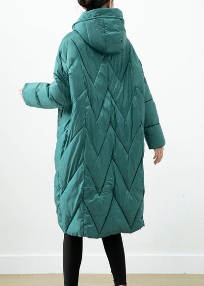 Blackish Green Hooded Pockets Fine Cotton Filled Jacket in Winter