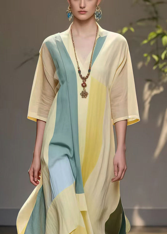 Yellow Asymmetrical Exra Large Hem Cotton Holiday Dress Summer