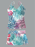 Women's Hawaiian Art Printed Suspender Shirred Swimsuit Set