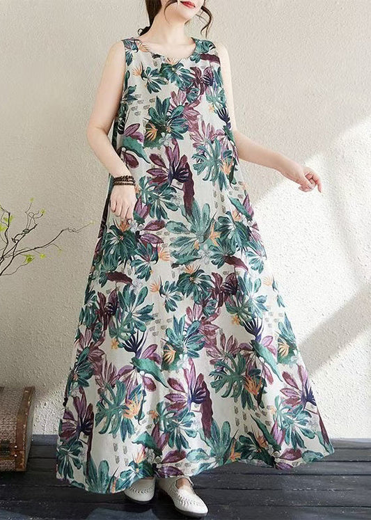 Print Exra Large Hem Cotton Loose Dress Sleeveless