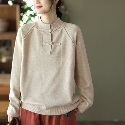 Retro Buckle Knit Loose Sweater