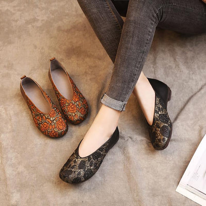 National Style Slip-on Round Toe Cowhide Shoes