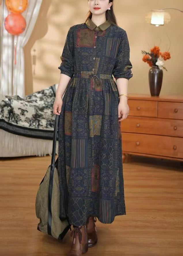 Colorblock Cinched Print Cotton Dress Spring