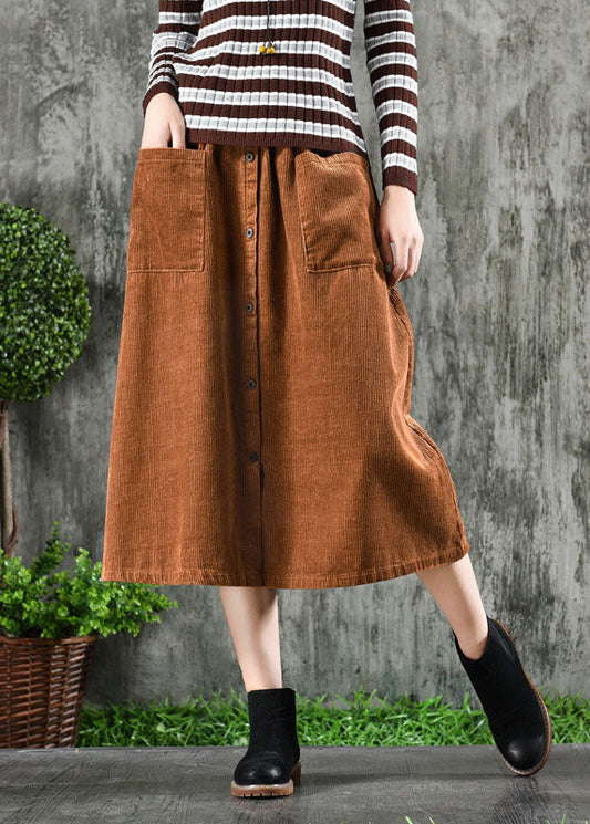 Stylish Khaki High Waist Big Pockets Corduroy a Line Skirt Winter