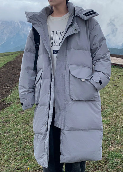 Loose Black Hooded Pockets Duck Down Down Coats Winter