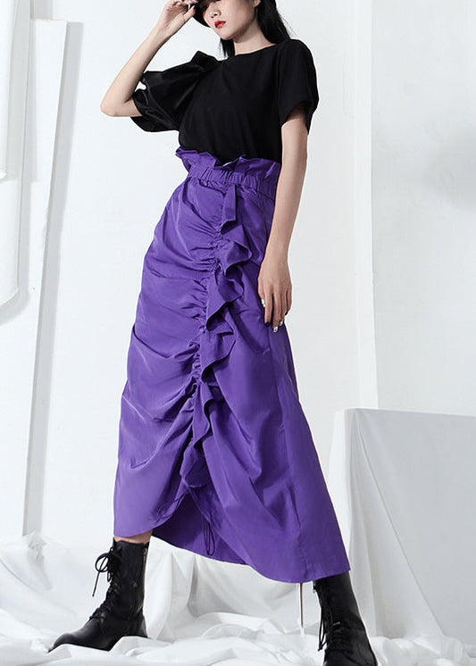 Purple Ruffled Drawstring Skirt Spring