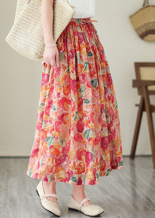 Wrinkled Pockets Elastic Waist Patchwork Linen Skirts Summer