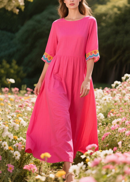 Rose Oversized Patchwork Cotton Dresses Half Sleeve