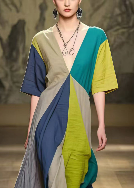 Multicolour Patchwork Cotton Dress Asymmetrical Exra Large Hem Summer