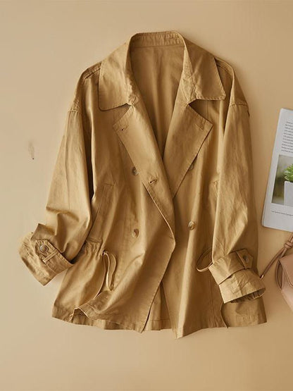 Natural Fabric Double-breasted Minimalist Style Coat With Pockets in One-size