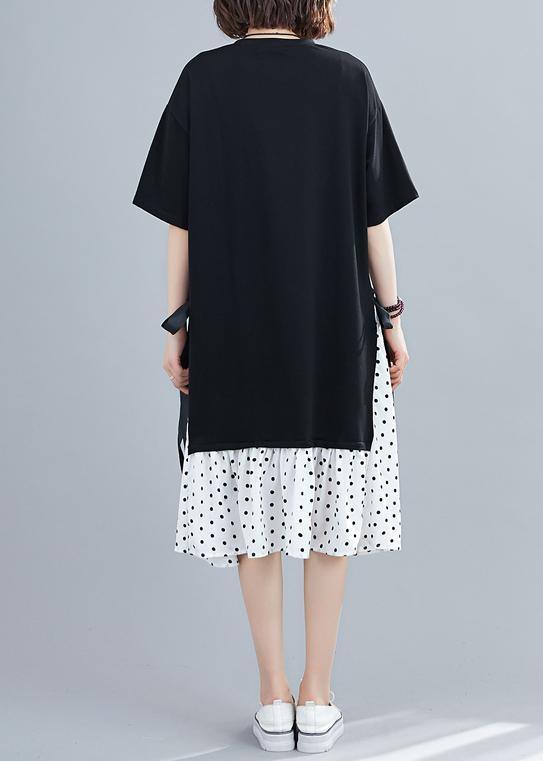 Diy O Neck Quilting Dresses Sewing Black Patchwork Dotted Dress
