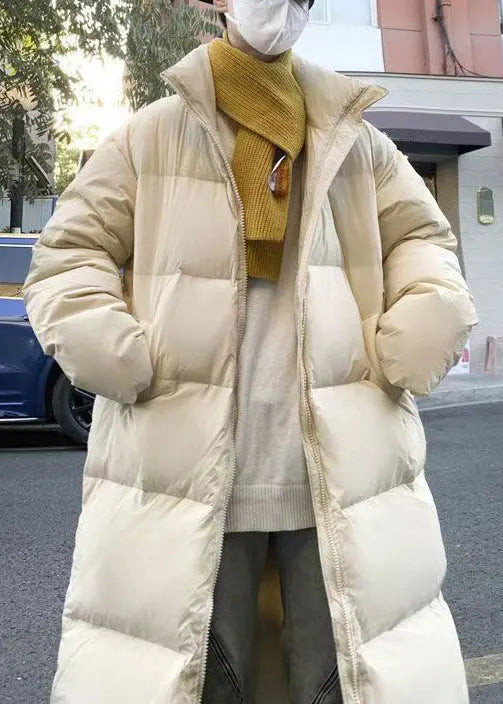 Simple Khaki Zip Up Pockets Duck Down Down Long Coats Winter