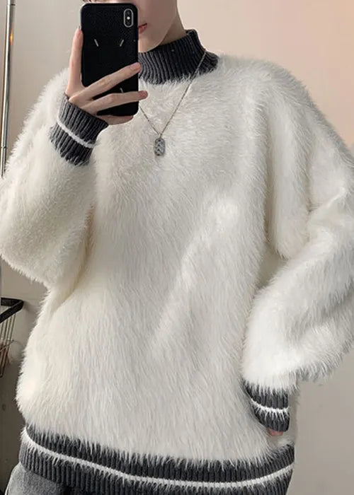 New Grey Turtleneck Patchwork Mink Velvet Sweaters Winter