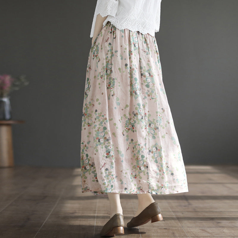 Cozy Retro Linen A-line Patchwork Skirt