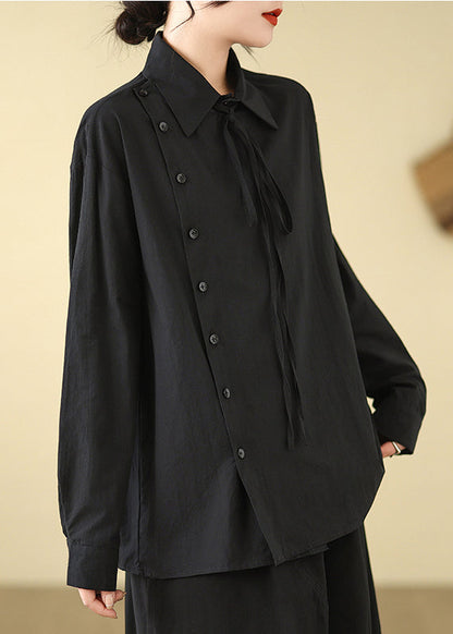 Black Asymmetrical Cotton Shirt Spring