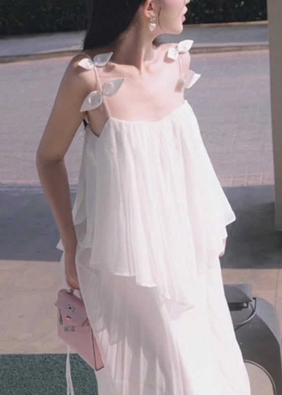 White Suspender Top and Skirts Chiffon Two-piece Set for Summer