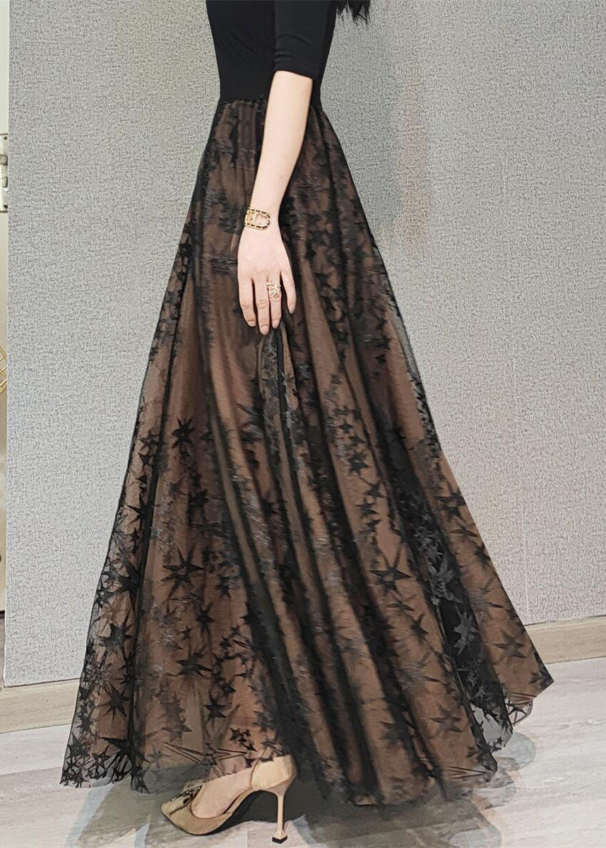 Diy Chocolate Wrinkled Embroideried High Waist Tulle Skirt Spring