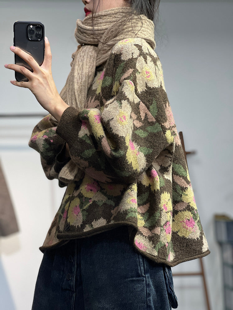 Warm Single-breasted Sweater in Jacquard Knit