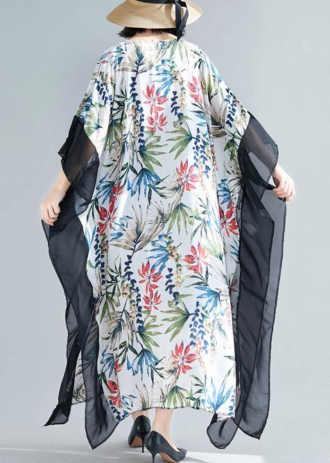 Flowy V Neck Patchwork Chiffon Outfit Online Shopping White Print Kaftan Dresses Summer