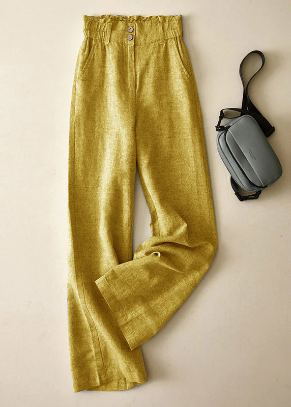 Grey High Waist Button Linen Straigh Pants Summer