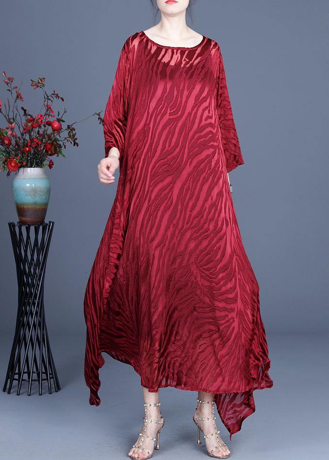 Red Two Piece Spring Silk Asymmetrical Design Dress With Suspender Skirt