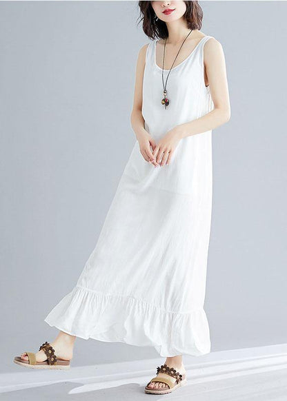 White Cotton Dresses Sleeveless Cotton Robes Summer Dress