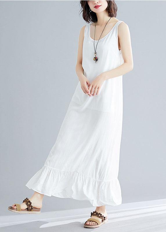 White Cotton Dresses Sleeveless Cotton Robes Summer Dress