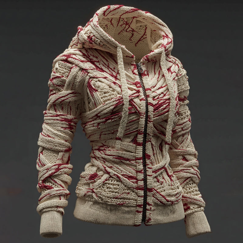 Women's Vintage Halloween Bandage Art Cozy Casual Zipper Up Hooded Sweater artswardrobe