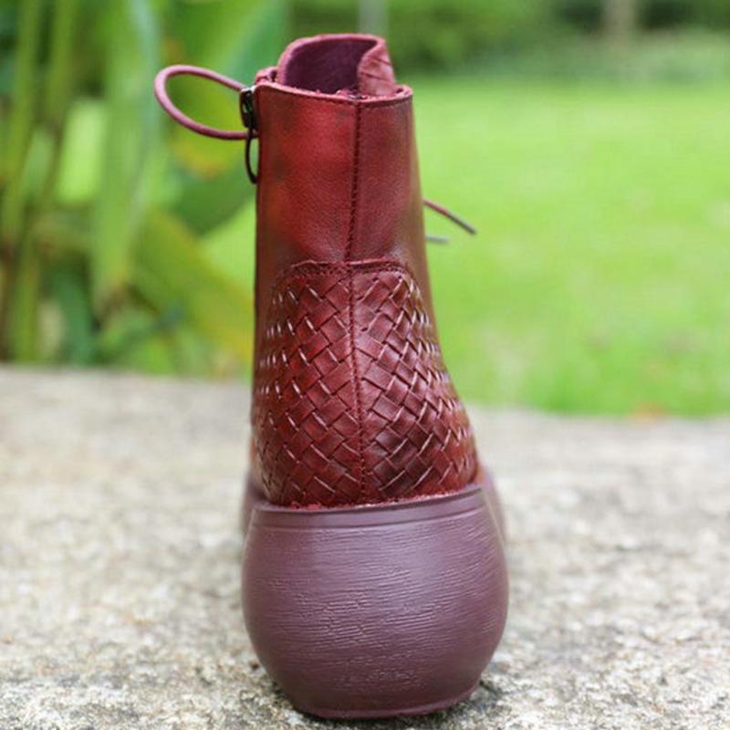 Leather Wedge Heel Boots
