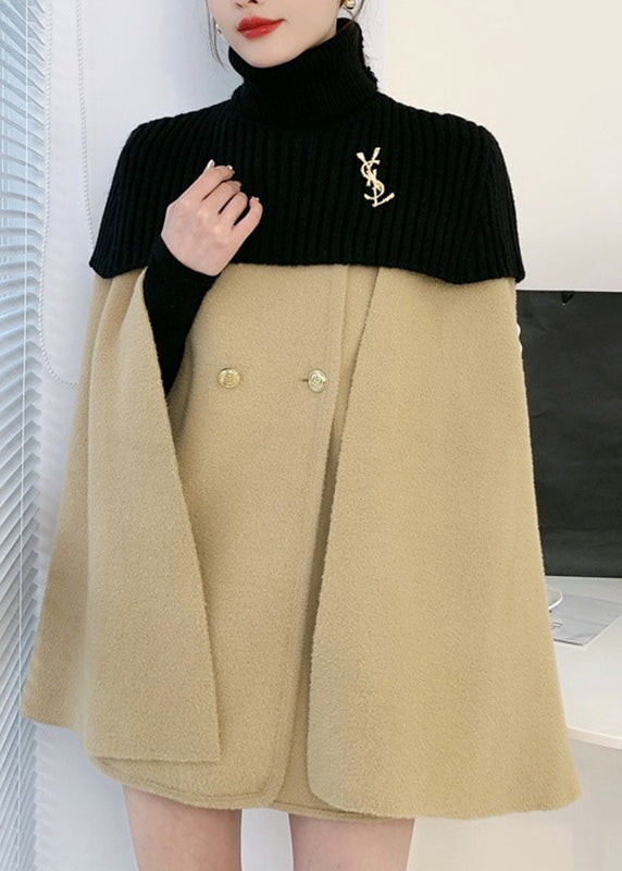White O-neck Knit Patchwork Cape and Woolen Coats Two Piece Set Spring