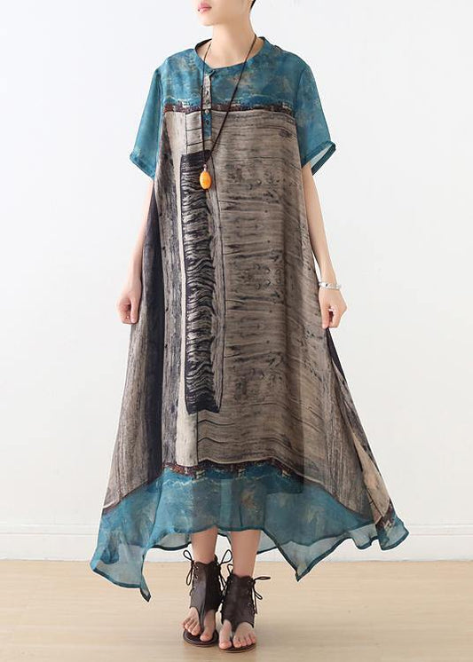 Simple Blue Chiffon Tunics Asymmetric Hem Long Summer Dresses