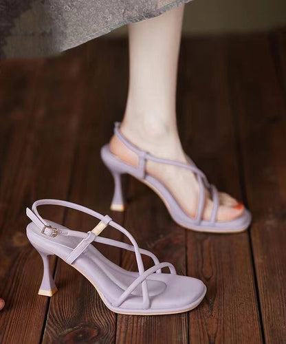 Splicing High Heel Sandals Beige Faux Leather Peep Toe