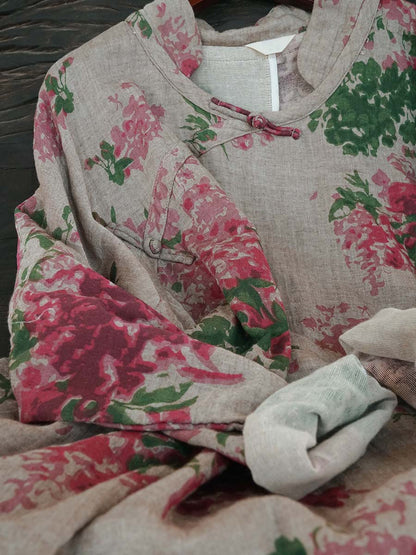 Print Cotton Linen Loose Dress