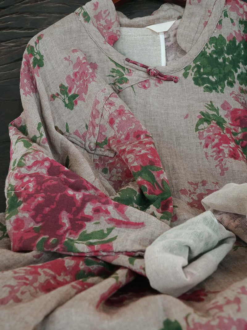 Print Cotton Linen Loose Dress