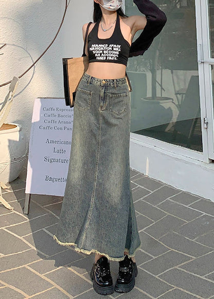 New Blue High Waist Fishtail Denim Skirt